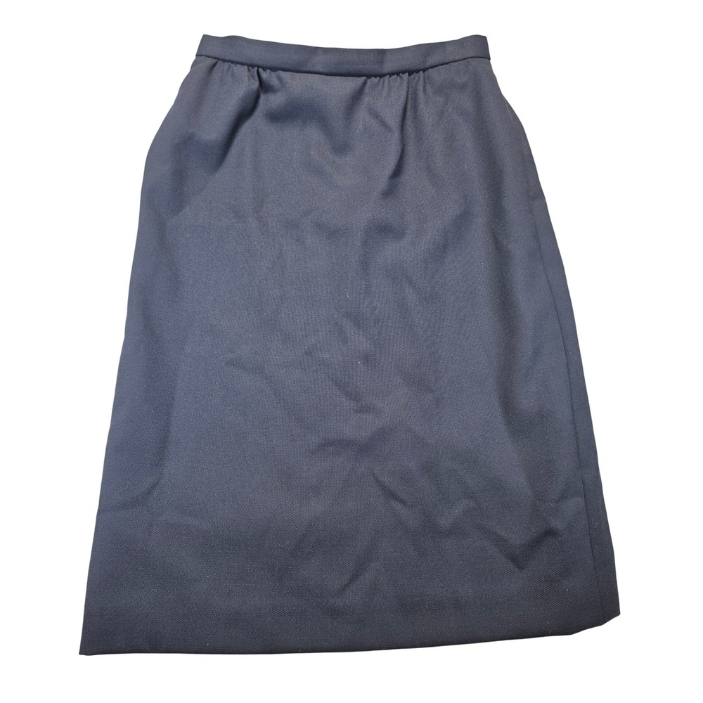 Hunt Valley Vintage Navy Blue Worsted Wool Blend Pencil Skirt Size 12 Midi Slit